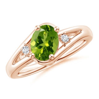 8x6mm AAAA Peridot and Diamond Split Shank Ring in Rose Gold