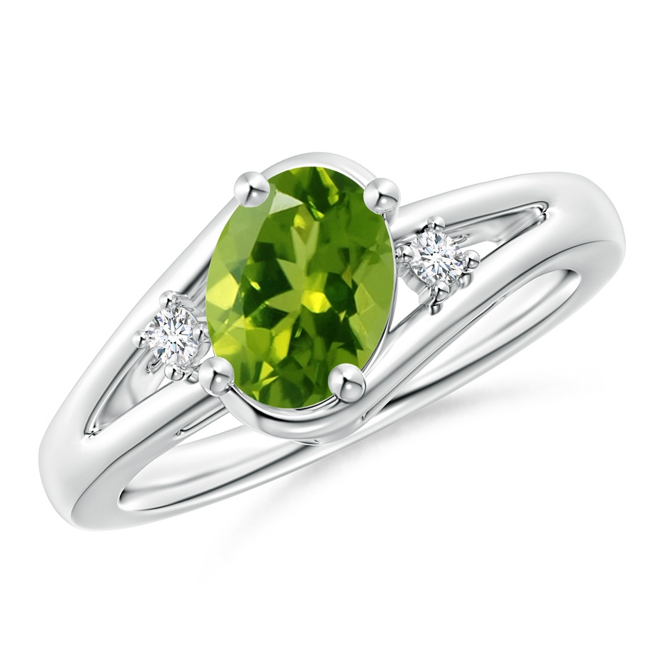 8x6mm AAAA Peridot and Diamond Split Shank Ring in White Gold 