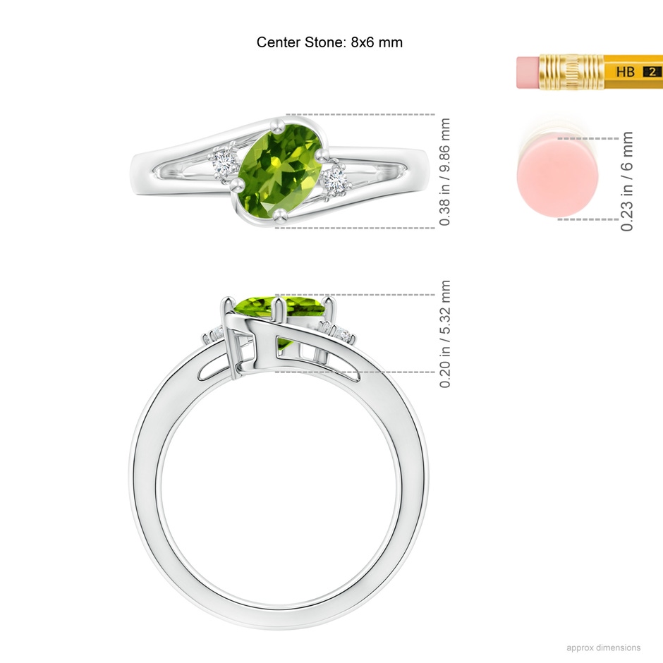 8x6mm AAAA Peridot and Diamond Split Shank Ring in White Gold ruler