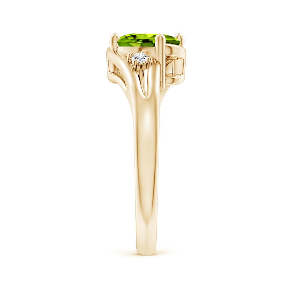 8x6mm AAAA Peridot and Diamond Split Shank Ring in Yellow Gold side-2