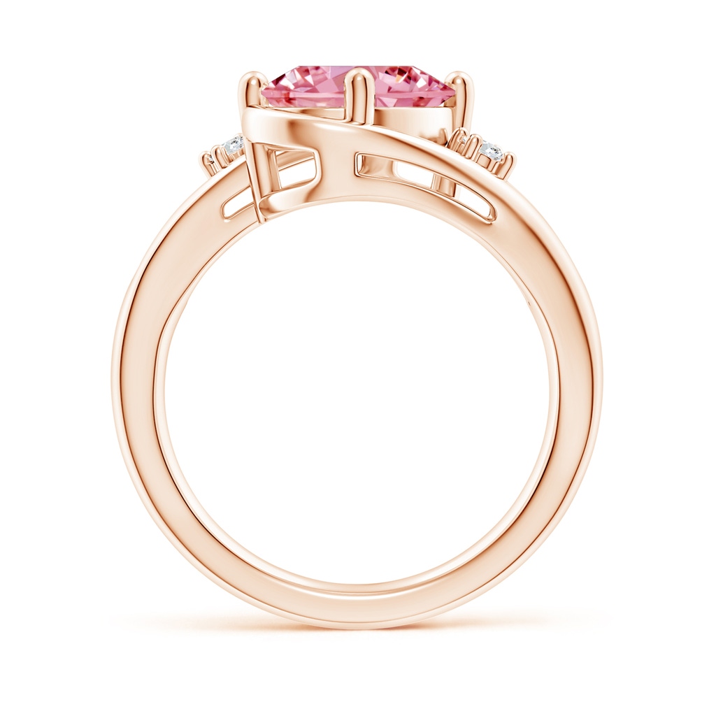 10x8mm AAAA Fancy Intense Pink and White Diamond Split Shank Ring in Rose Gold - side 199