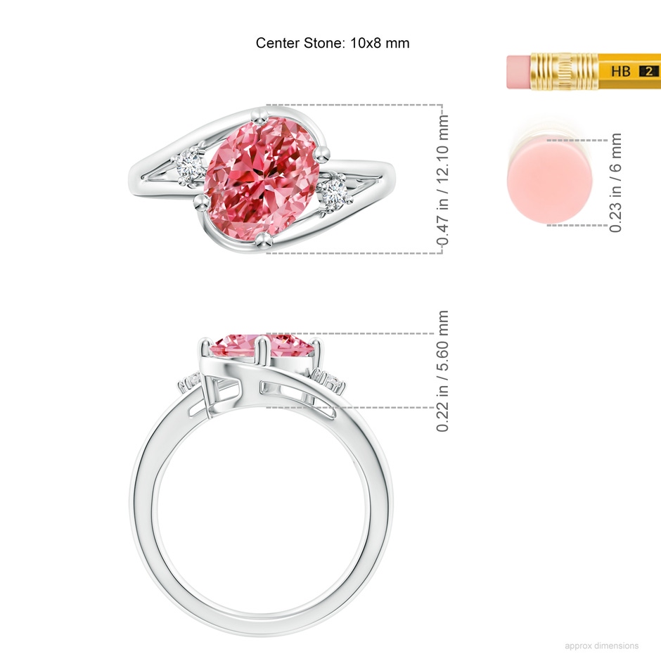 10x8mm AAAA Fancy Intense Pink and White Diamond Split Shank Ring in White Gold ruler