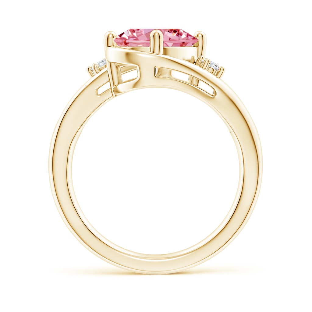 10x8mm AAAA Fancy Intense Pink and White Diamond Split Shank Ring in Yellow Gold - side 199