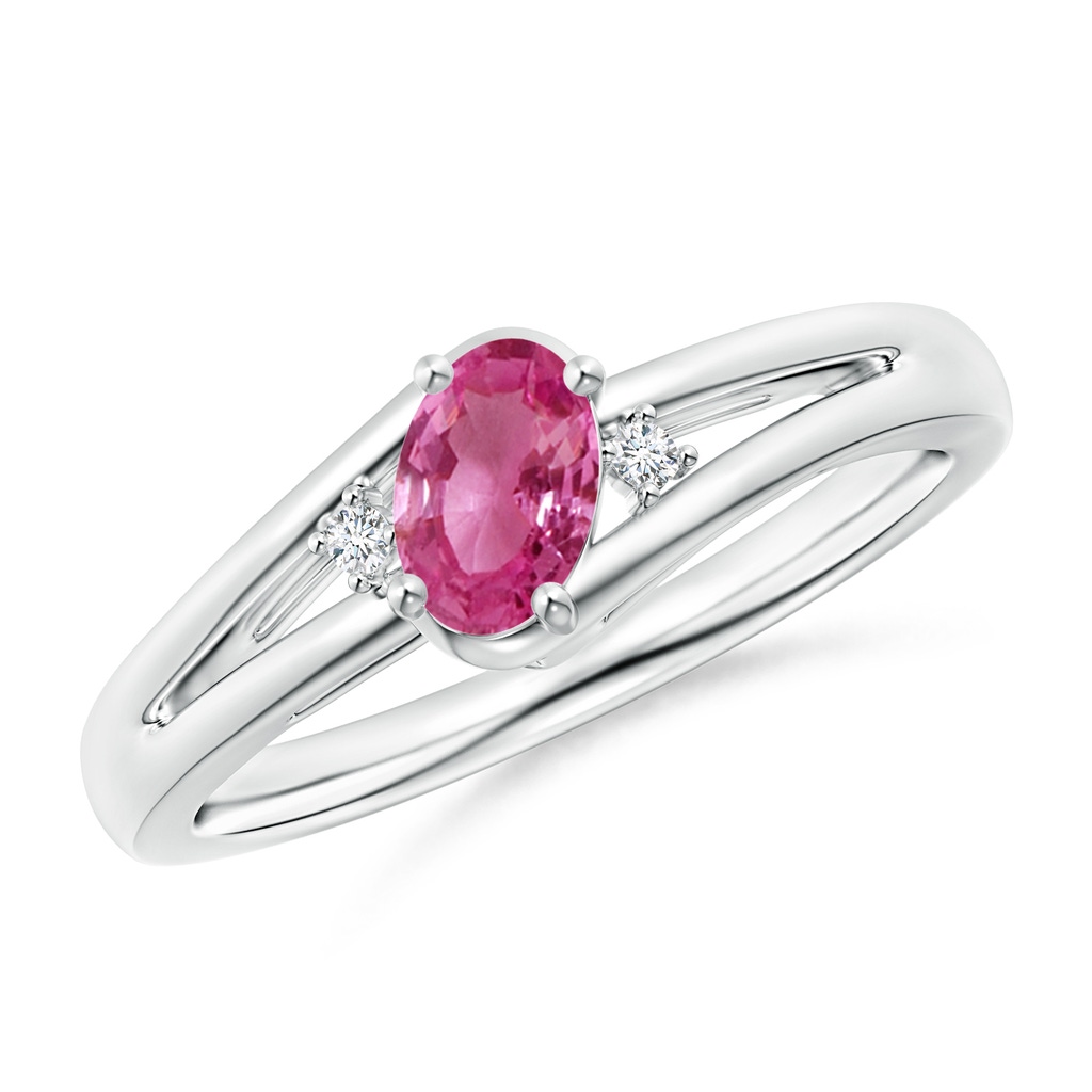 6x4mm AAAA Pink Sapphire and Diamond Split Shank Ring in P950 Platinum