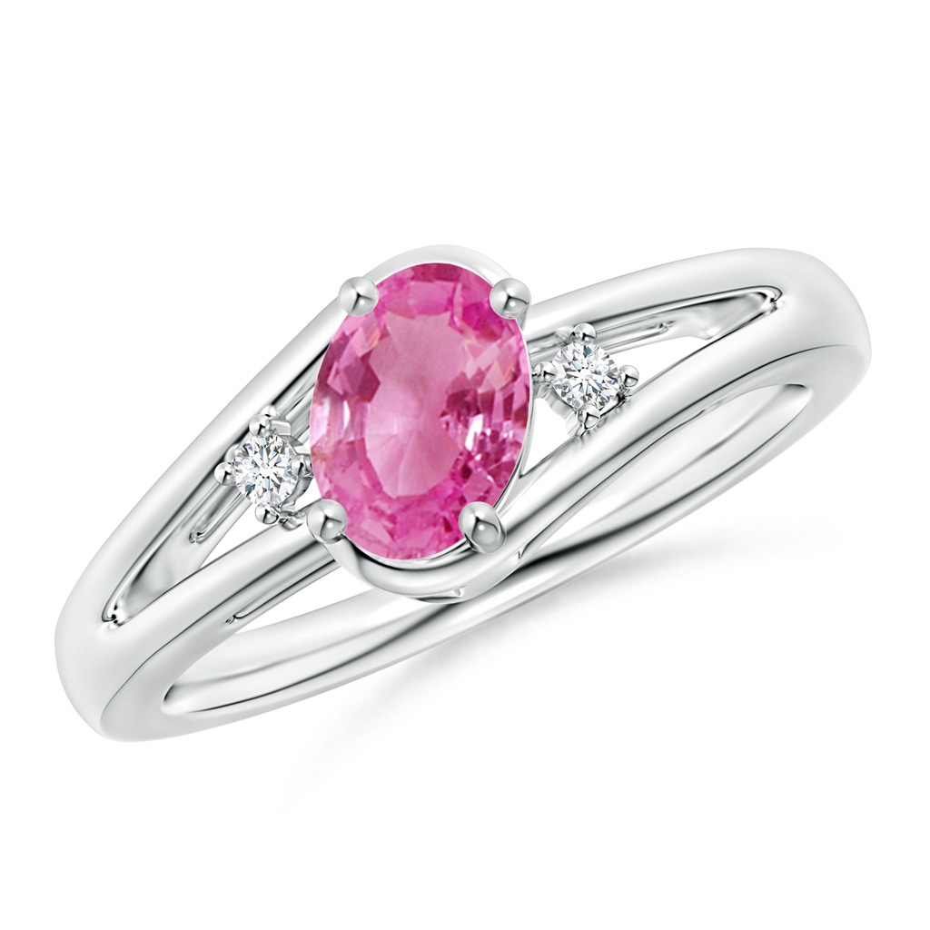 7x5mm AAA Pink Sapphire and Diamond Split Shank Ring in White Gold