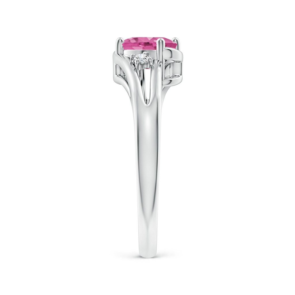 7x5mm AAA Pink Sapphire and Diamond Split Shank Ring in White Gold Side-2