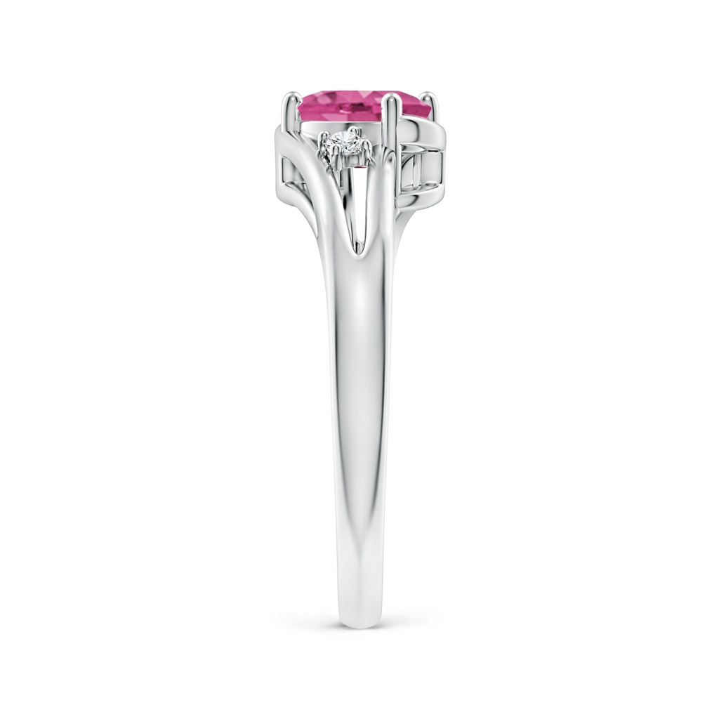 7x5mm AAAA Pink Sapphire and Diamond Split Shank Ring in White Gold Side-2
