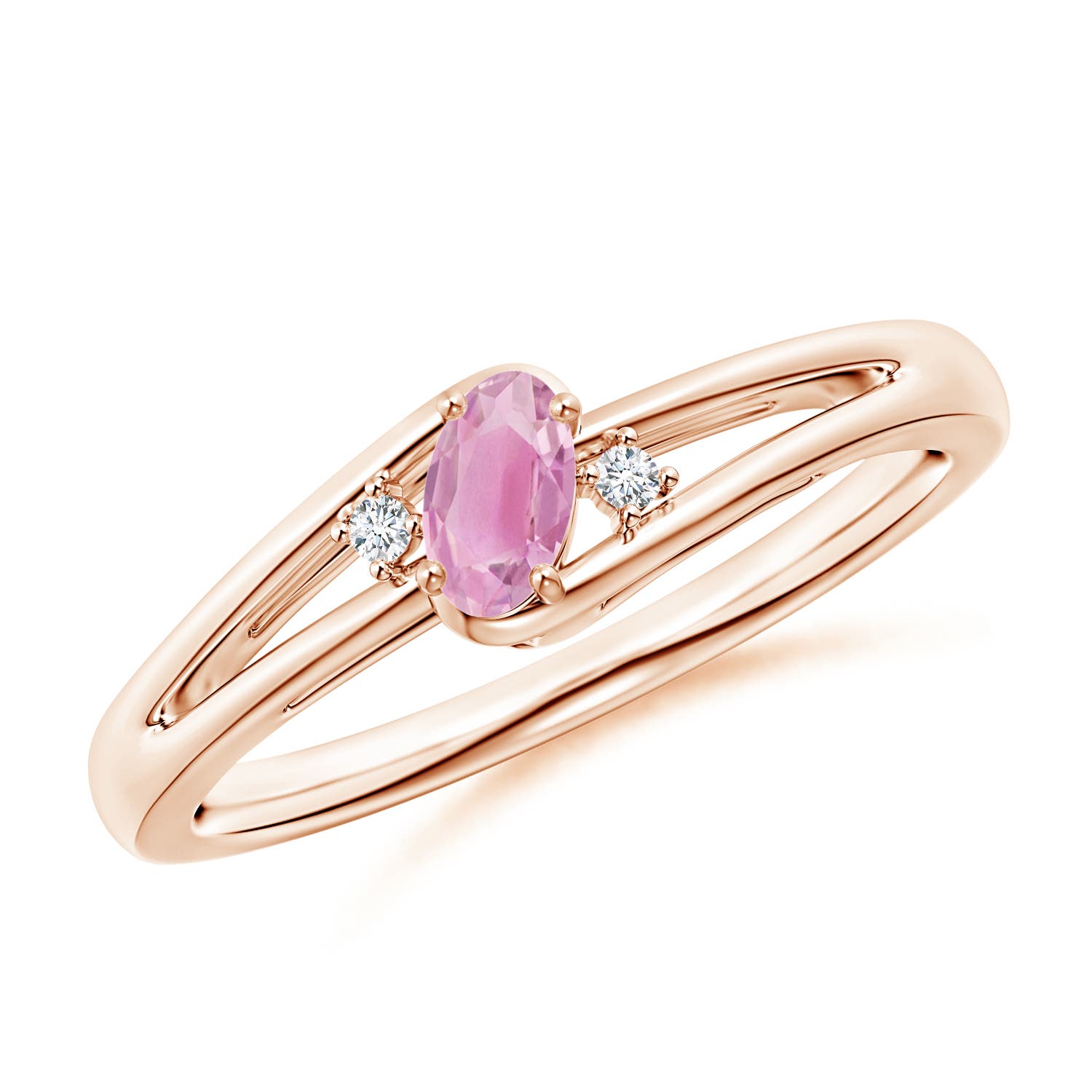5x3mm A Pink Tourmaline and Diamond Split Shank Ring in Rose Gold