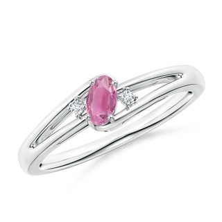 5x3mm AA Pink Tourmaline and Diamond Split Shank Ring in White Gold