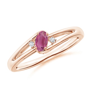 5x3mm AAA Pink Tourmaline and Diamond Split Shank Ring in 9K Rose Gold