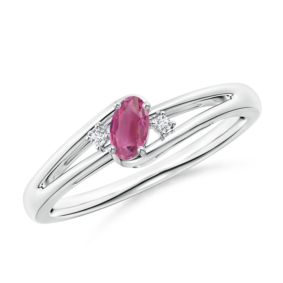 5x3mm AAA Pink Tourmaline and Diamond Split Shank Ring in White Gold 