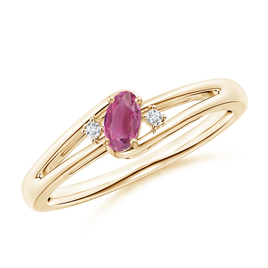 5x3mm AAA Pink Tourmaline and Diamond Split Shank Ring in Yellow Gold 