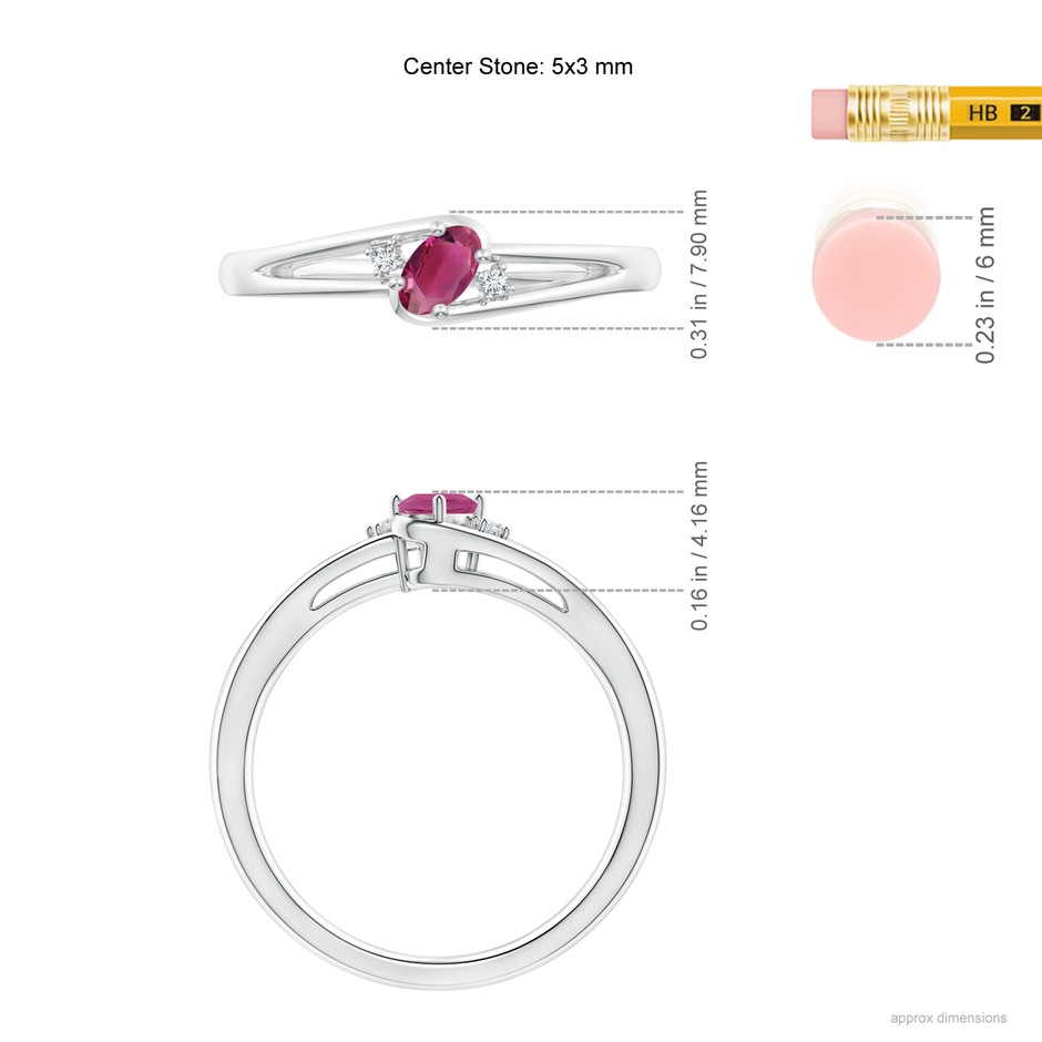5x3mm AAAA Pink Tourmaline and Diamond Split Shank Ring in P950 Platinum ruler