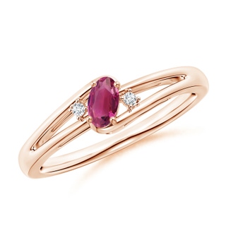 5x3mm AAAA Pink Tourmaline and Diamond Split Shank Ring in Rose Gold