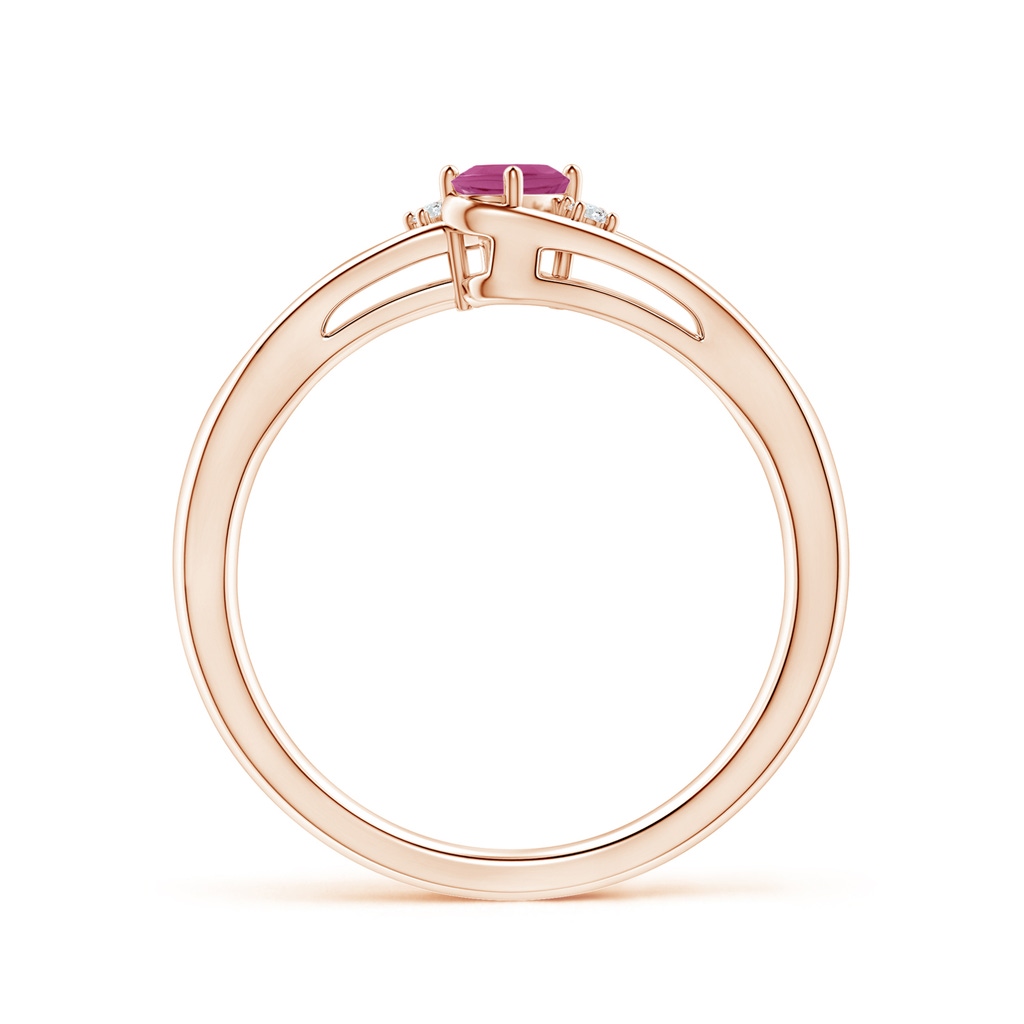 5x3mm AAAA Pink Tourmaline and Diamond Split Shank Ring in Rose Gold - side 199
