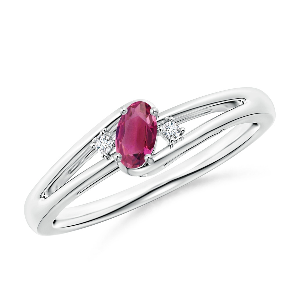 5x3mm AAAA Pink Tourmaline and Diamond Split Shank Ring in White Gold
