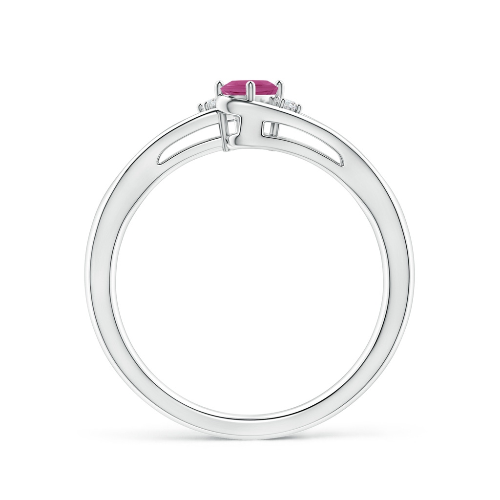 5x3mm AAAA Pink Tourmaline and Diamond Split Shank Ring in White Gold - side 199