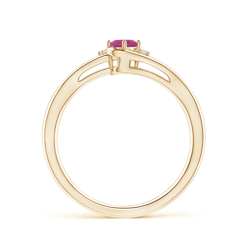 5x3mm AAAA Pink Tourmaline and Diamond Split Shank Ring in Yellow Gold - side 199