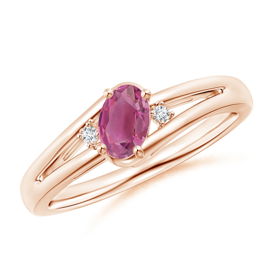 6x4mm AAA Pink Tourmaline and Diamond Split Shank Ring in Rose Gold 
