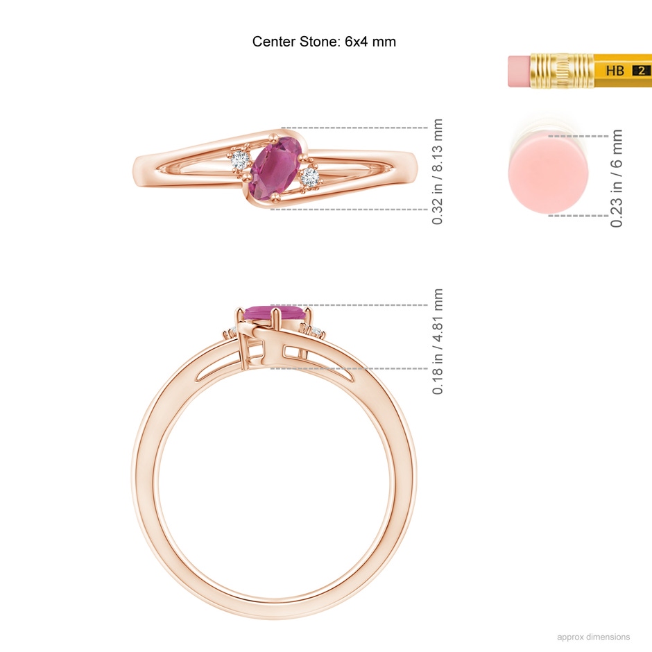 6x4mm AAA Pink Tourmaline and Diamond Split Shank Ring in Rose Gold ruler
