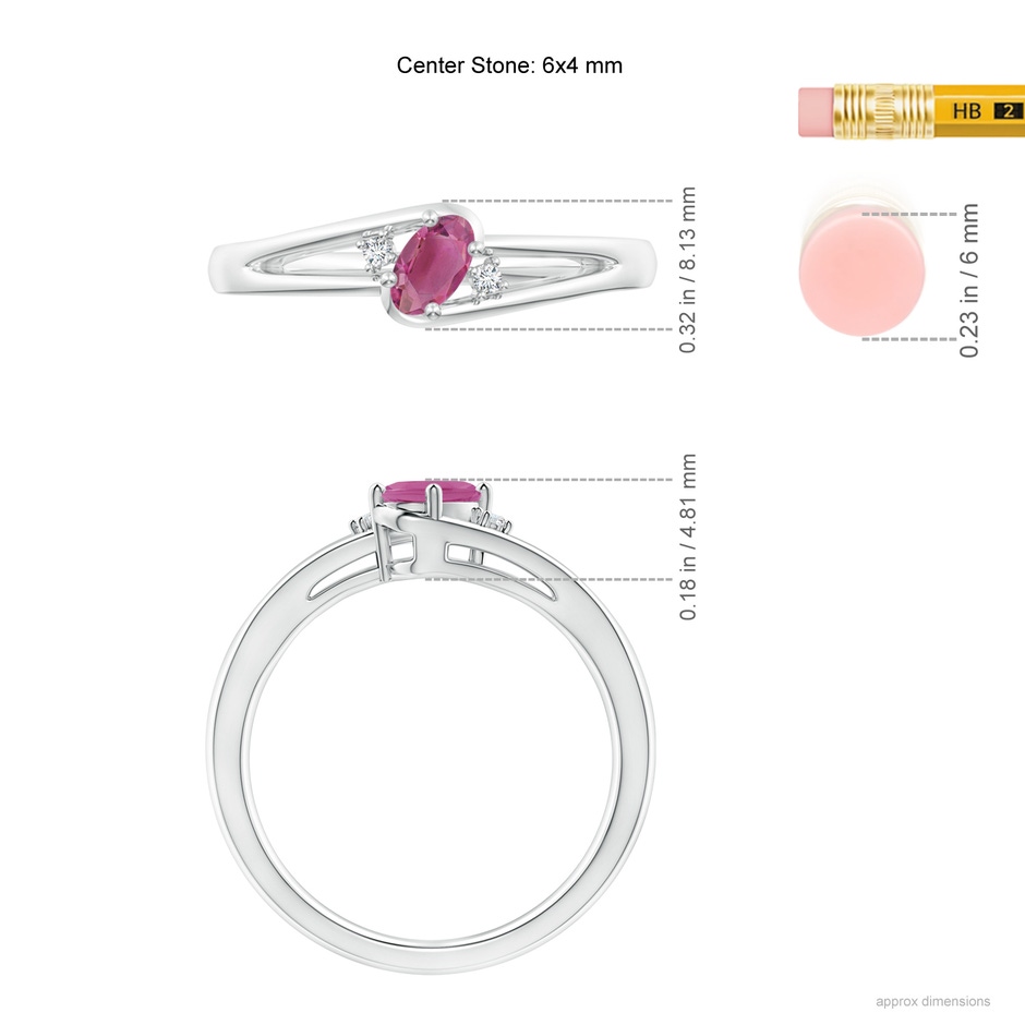 6x4mm AAA Pink Tourmaline and Diamond Split Shank Ring in White Gold ruler