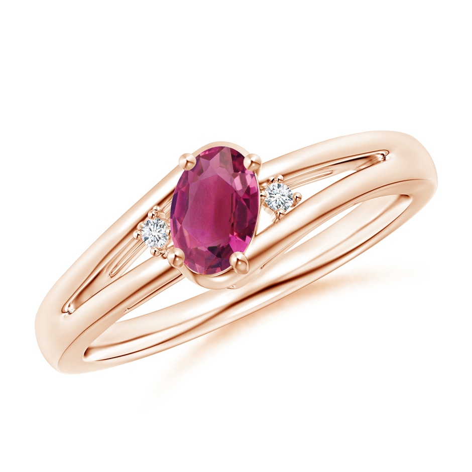 6x4mm AAAA Pink Tourmaline and Diamond Split Shank Ring in Rose Gold 