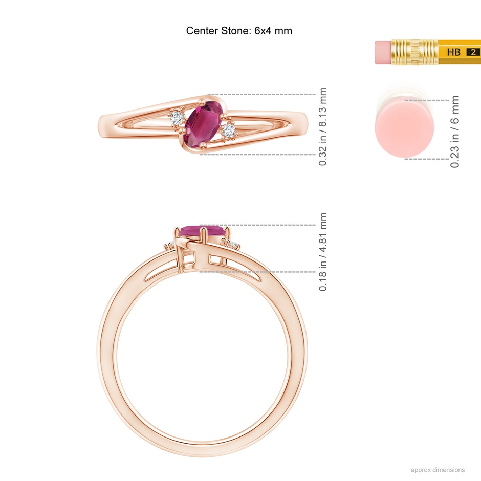 6x4mm AAAA Pink Tourmaline and Diamond Split Shank Ring in Rose Gold ruler