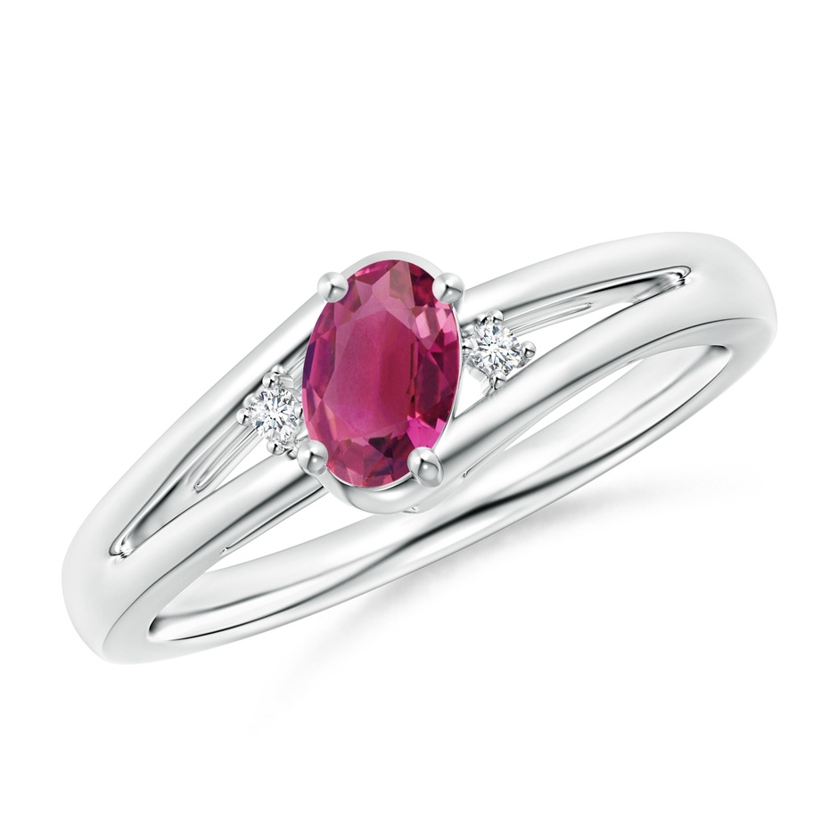 6x4mm AAAA Pink Tourmaline and Diamond Split Shank Ring in White Gold 