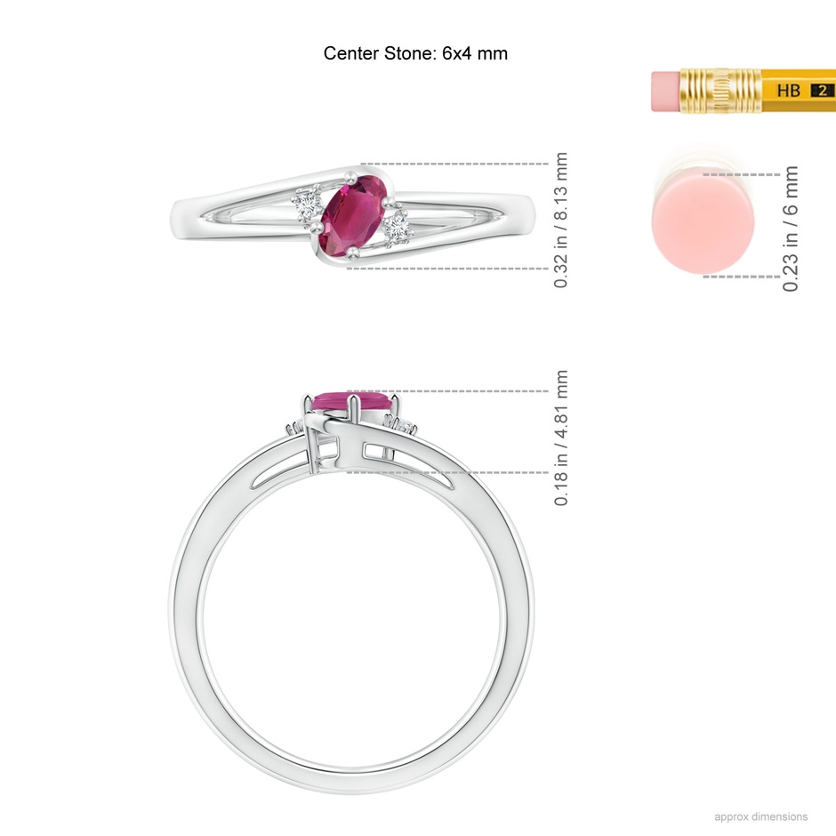 6x4mm AAAA Pink Tourmaline and Diamond Split Shank Ring in White Gold ruler