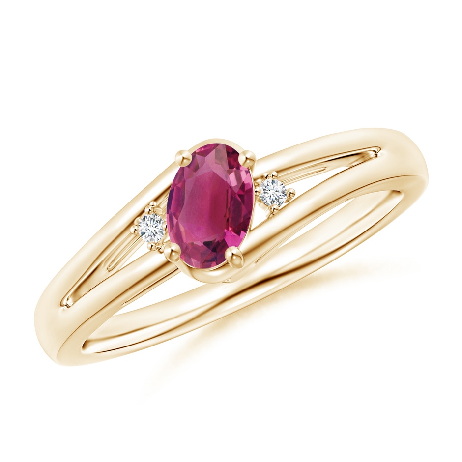 6x4mm AAAA Pink Tourmaline and Diamond Split Shank Ring in Yellow Gold 