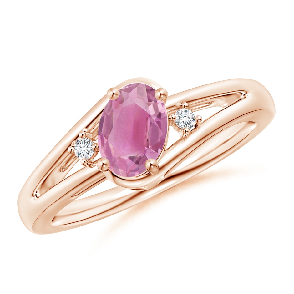 7x5mm AA Pink Tourmaline and Diamond Split Shank Ring in Rose Gold 