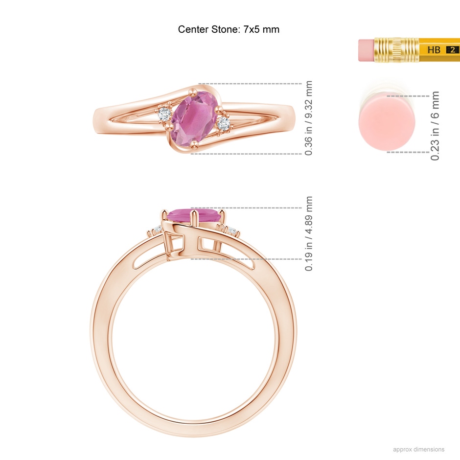 7x5mm AA Pink Tourmaline and Diamond Split Shank Ring in Rose Gold ruler