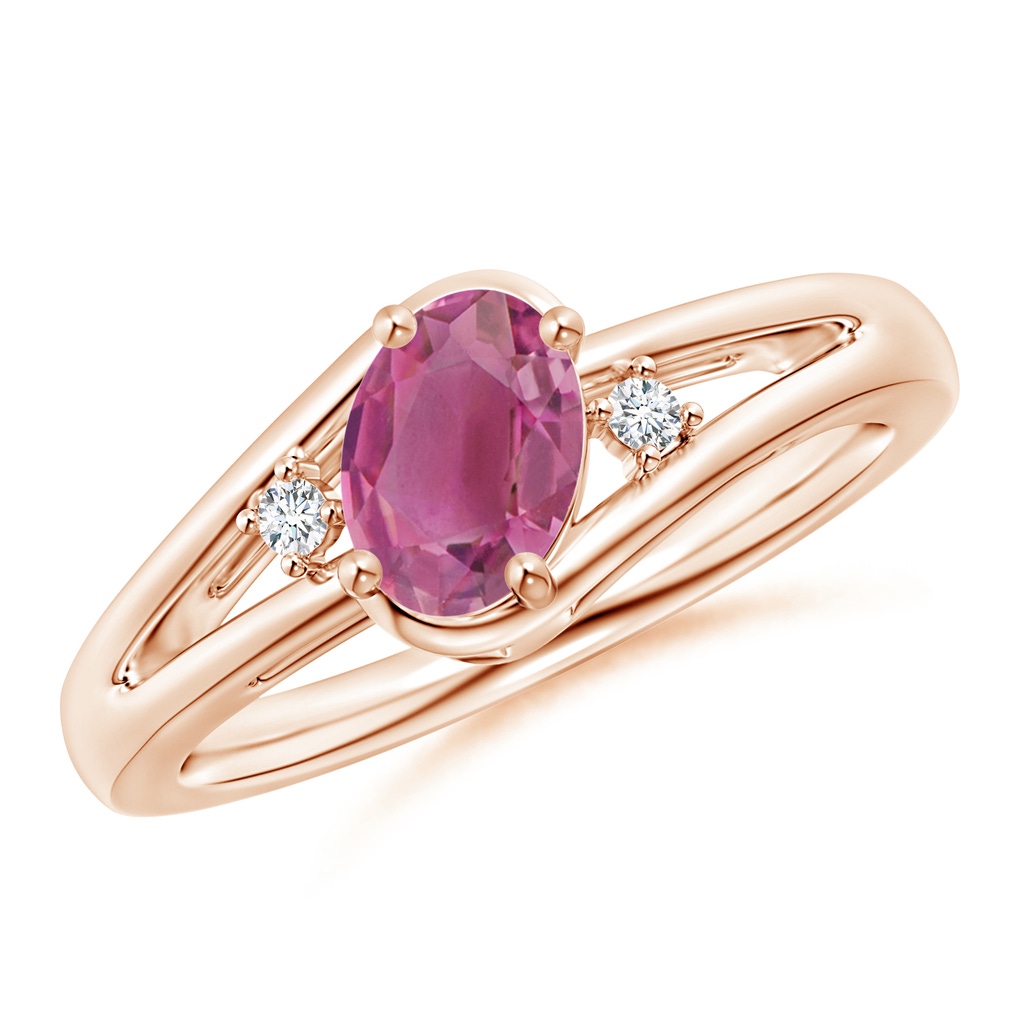 7x5mm AAA Pink Tourmaline and Diamond Split Shank Ring in Rose Gold