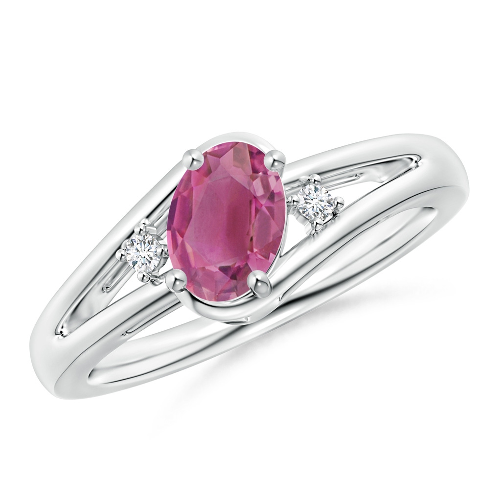 7x5mm AAA Pink Tourmaline and Diamond Split Shank Ring in White Gold