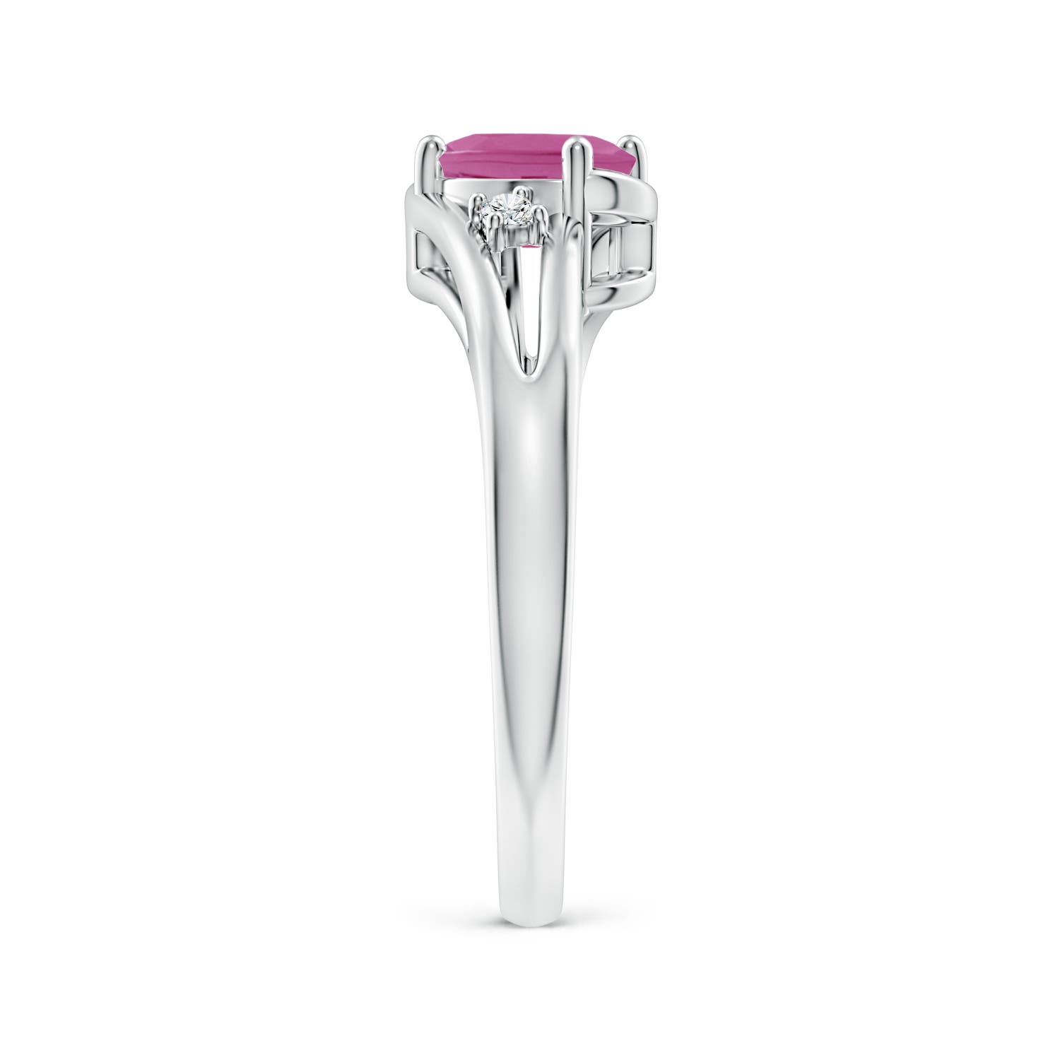 7x5mm AAA Pink Tourmaline and Diamond Split Shank Ring in White Gold - side 3