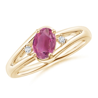 7x5mm AAA Pink Tourmaline and Diamond Split Shank Ring in Yellow Gold