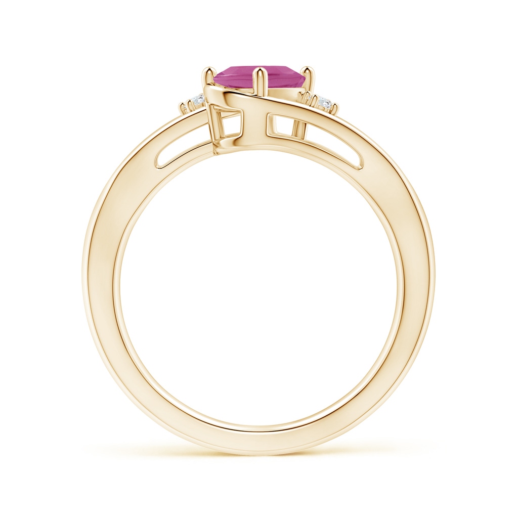 7x5mm AAA Pink Tourmaline and Diamond Split Shank Ring in Yellow Gold - side 199