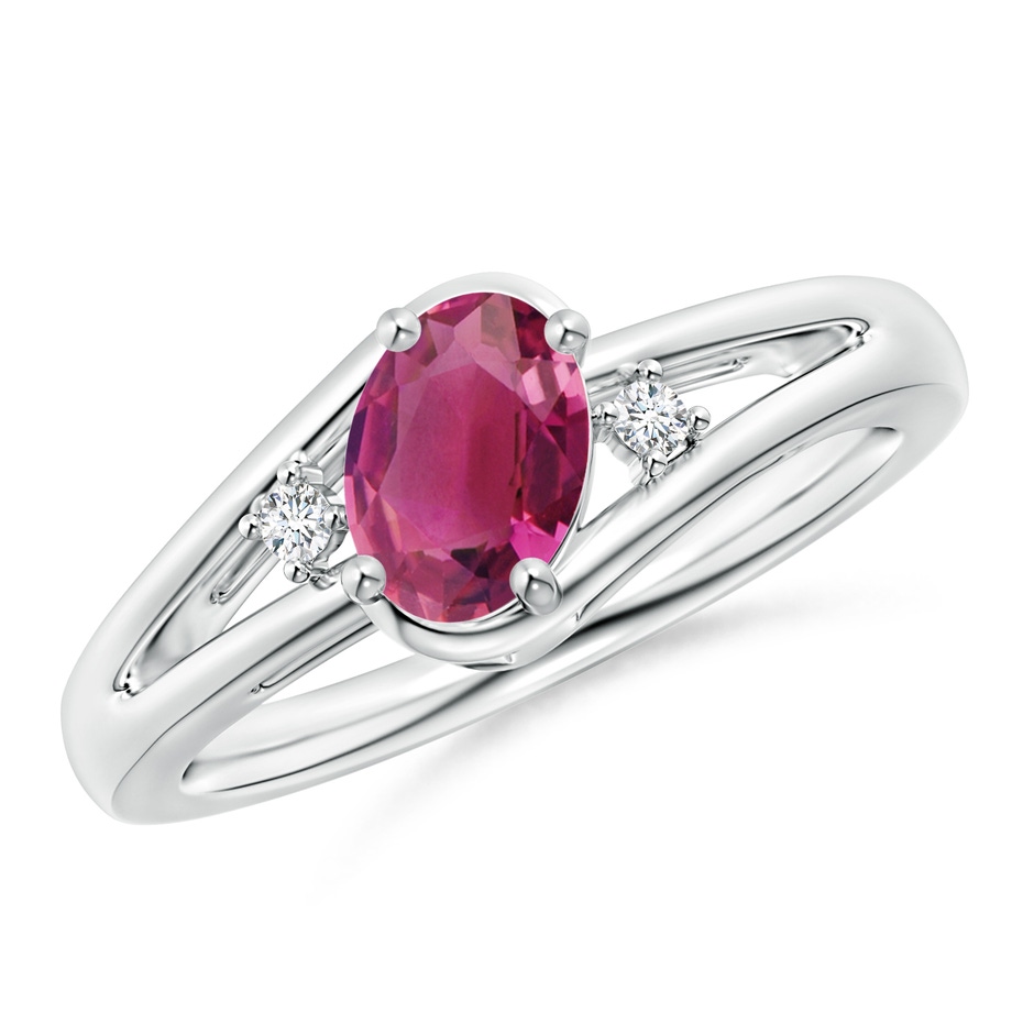 7x5mm AAAA Pink Tourmaline and Diamond Split Shank Ring in P950 Platinum 