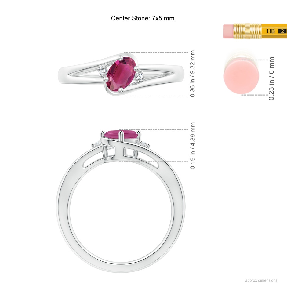 7x5mm AAAA Pink Tourmaline and Diamond Split Shank Ring in P950 Platinum ruler