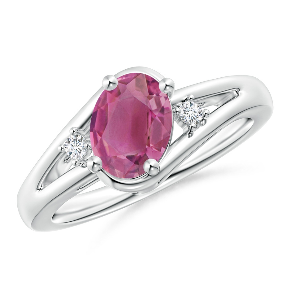 8x6mm AAA Pink Tourmaline and Diamond Split Shank Ring in White Gold 