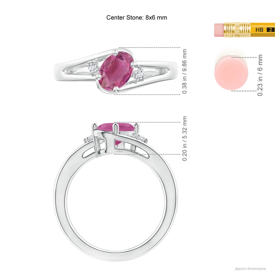 8x6mm AAA Pink Tourmaline and Diamond Split Shank Ring in White Gold ruler