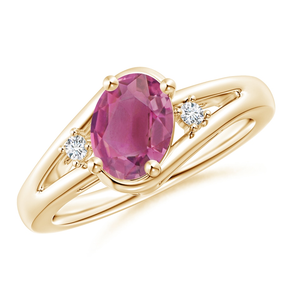 8x6mm AAA Pink Tourmaline and Diamond Split Shank Ring in Yellow Gold 