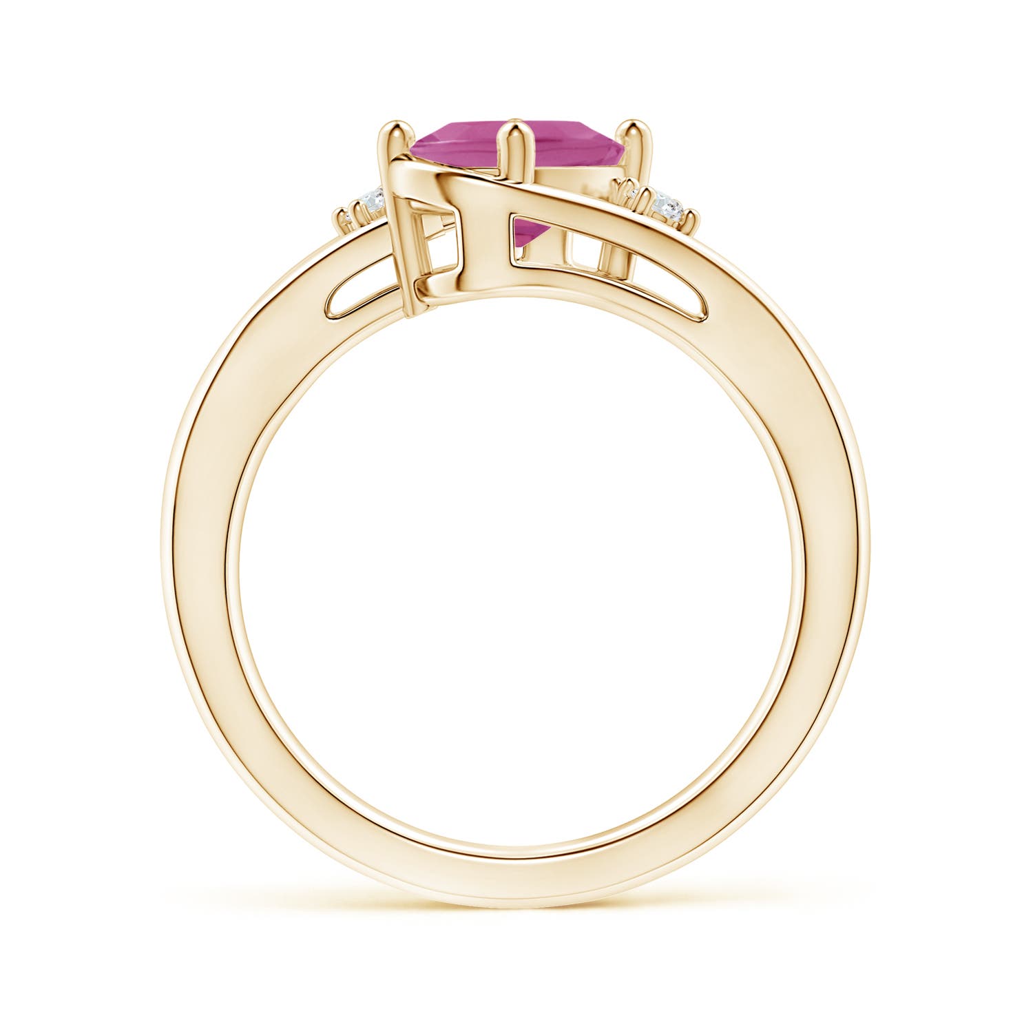 8x6mm AAA Pink Tourmaline and Diamond Split Shank Ring in Yellow Gold