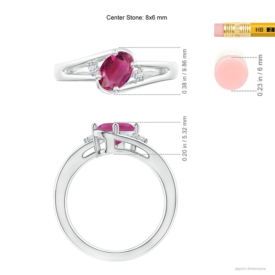 8x6mm AAAA Pink Tourmaline and Diamond Split Shank Ring in P950 Platinum ruler