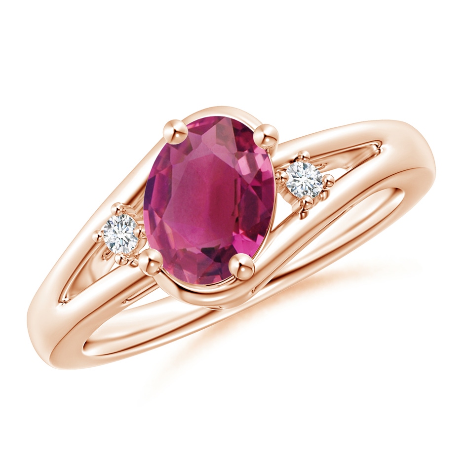 8x6mm AAAA Pink Tourmaline and Diamond Split Shank Ring in Rose Gold 