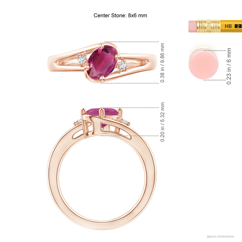 8x6mm AAAA Pink Tourmaline and Diamond Split Shank Ring in Rose Gold ruler