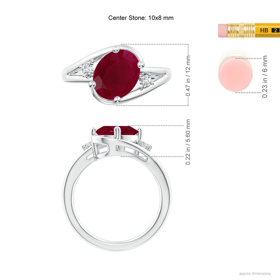 10x8mm A Ruby and Diamond Split Shank Ring in P950 Platinum ruler