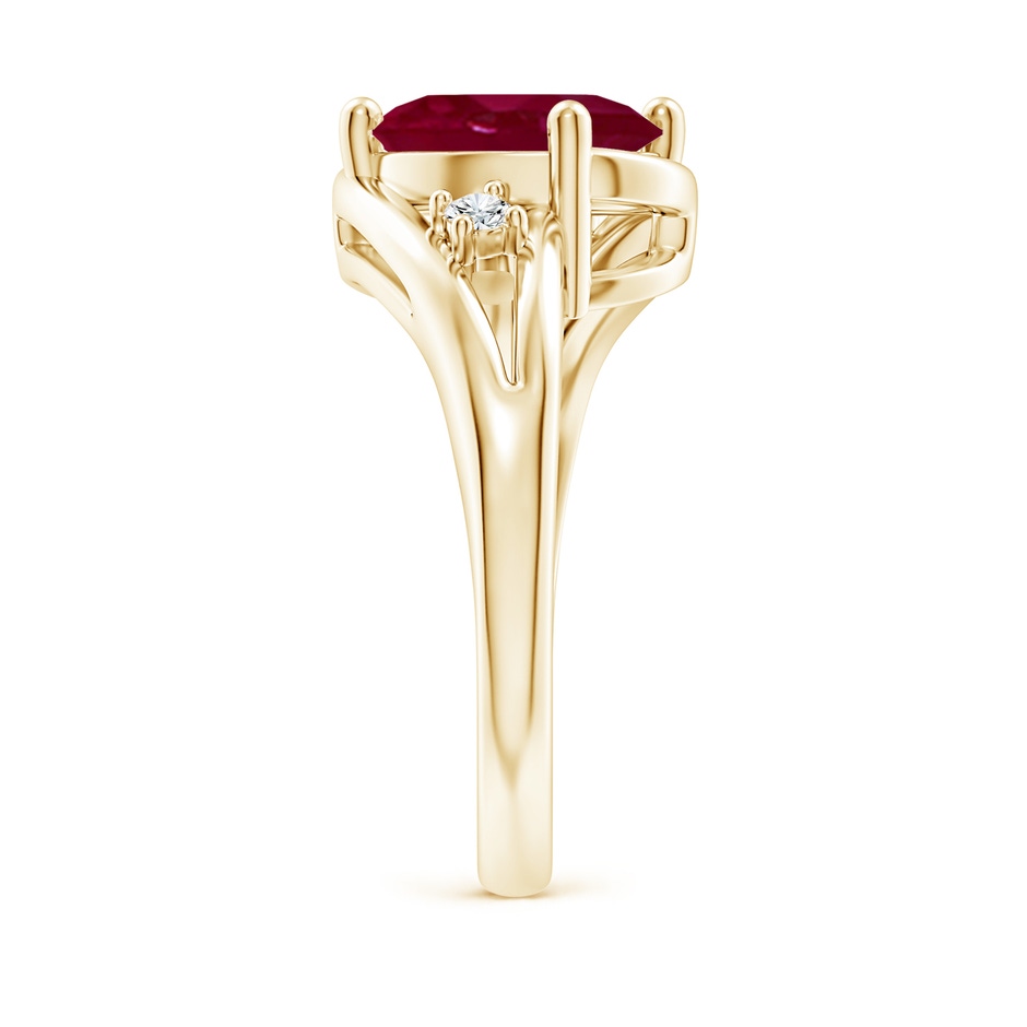 10x8mm A Ruby and Diamond Split Shank Ring in Yellow Gold side 299