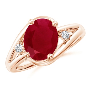 10x8mm AA Ruby and Diamond Split Shank Ring in 9K Rose Gold