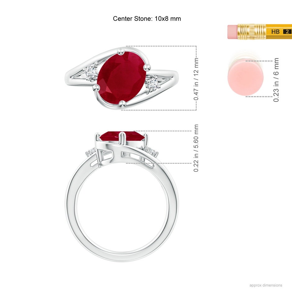10x8mm AA Ruby and Diamond Split Shank Ring in P950 Platinum ruler